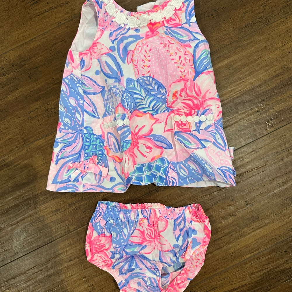 Lilly Pulitzer Pink and Blue Baby Dress with Bloomers